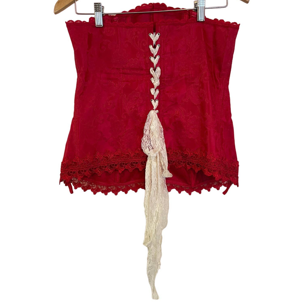 Frederick's of Hollywood Red Corset with Cream Lace